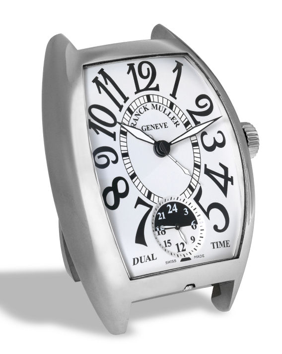 La Cote Des Montres Enchères Franck Muller Desk Alarm Clock Dual C Stainless Steel Distinctive Franck Muller Design Folding Stand Setting Crown For The Second Time Zone At 6 D Matte Pale Silver With Painted Large